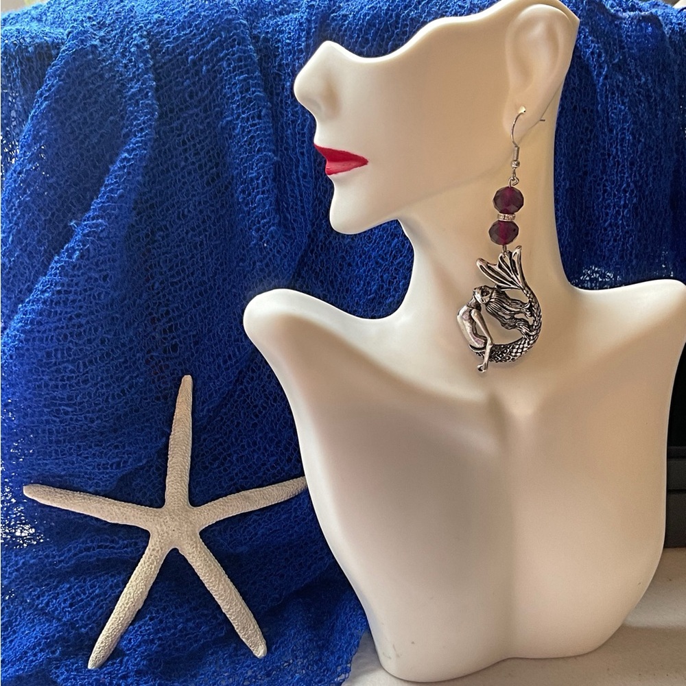 Statement Purple Mermaid. One of a Kind. Royalty Color Purple Earrings.